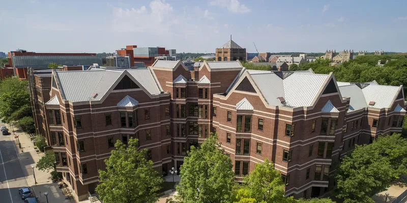 The School of Social Work building pictured from above.