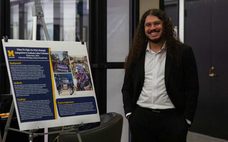 Student presenting research