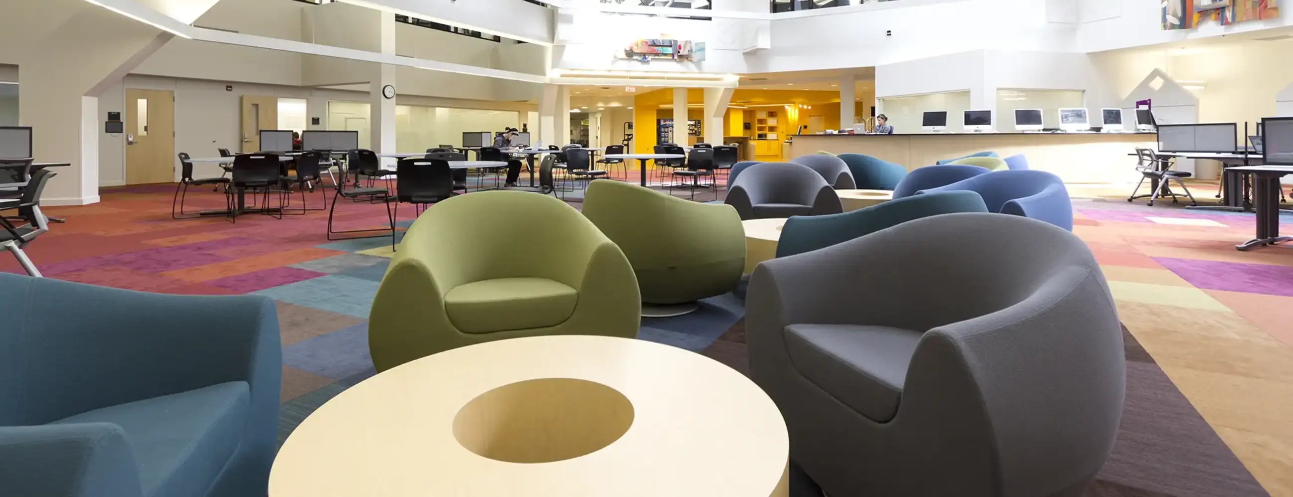 The colorful SSW atrium during the daytime.