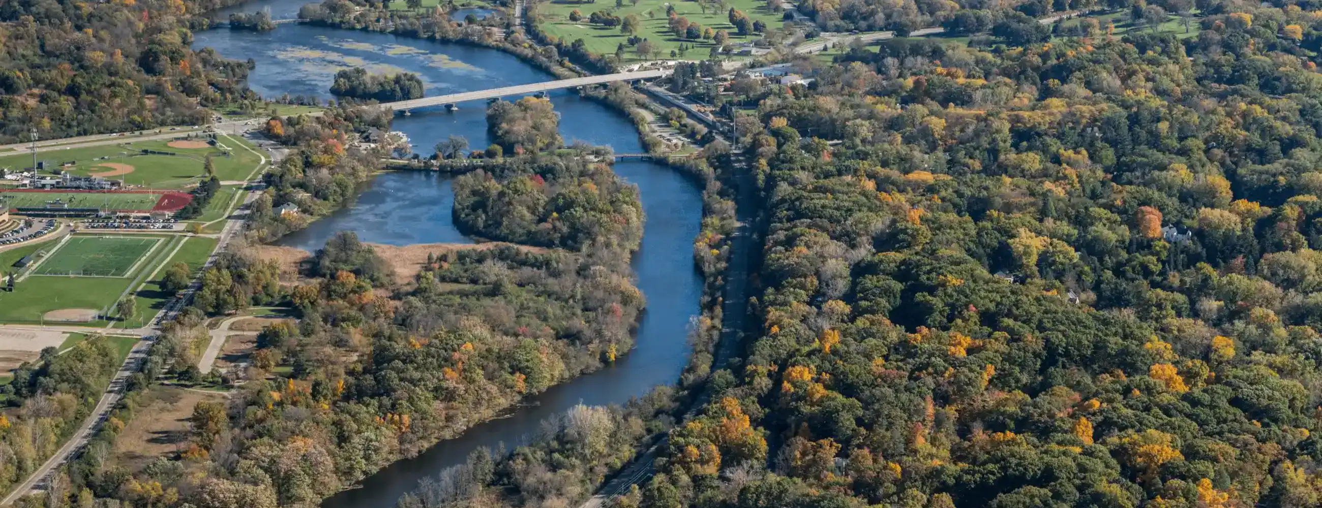 Aerial photo of the Huron river.