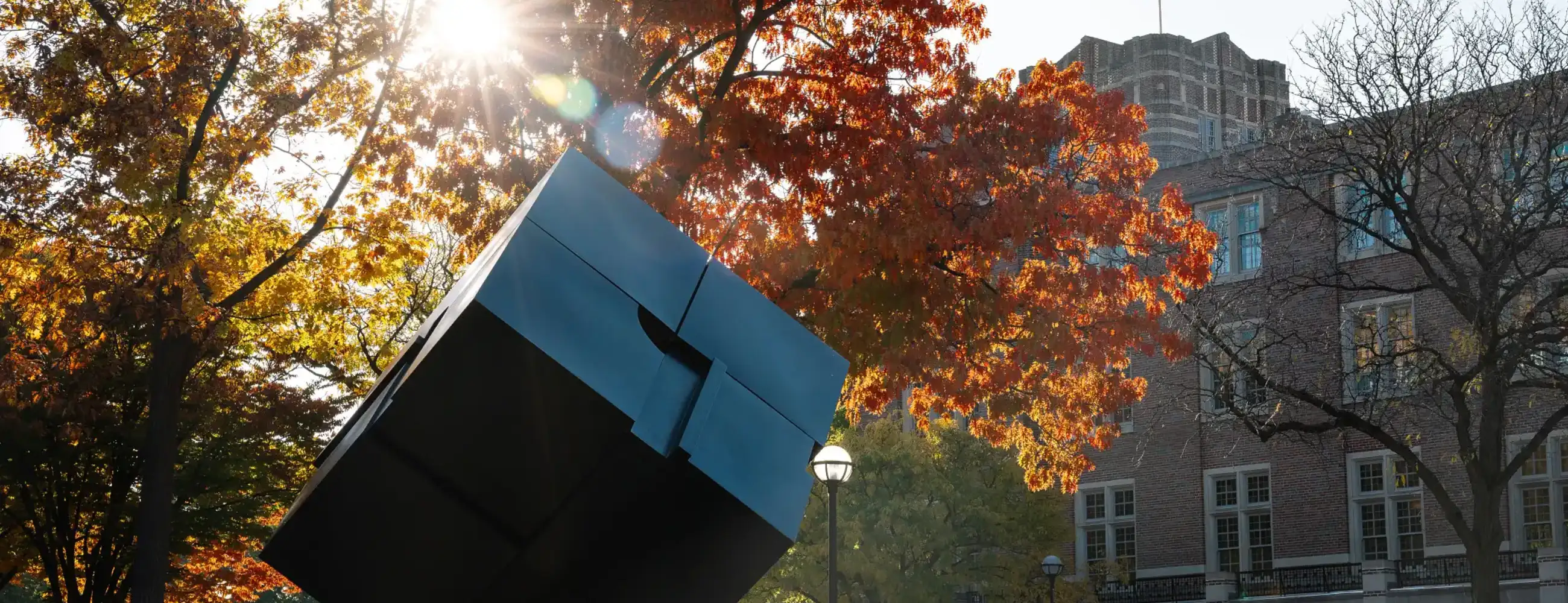 A photo of the U-M "cube", called Endover, during the fall.