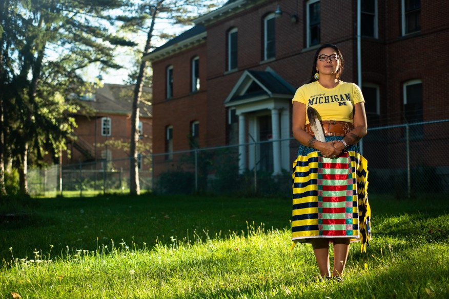 Heather Syrette photographed at Mount Pleasant Indian Industrial Boarding School, Mt. Pleasant, Michigan, September 2022.<br>Photo by Niki Williams