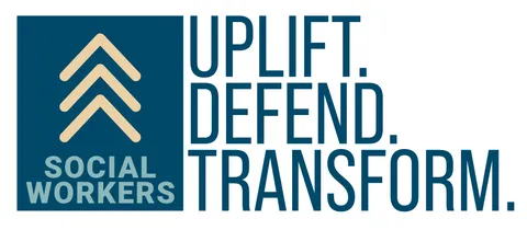 Social Work Month 2026 Logo that reads "Social Work: Uplift. Defend. Transform.” 