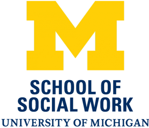 Maize colored Block M. Blue text underneath that reads School of Social Work University of Michigan 