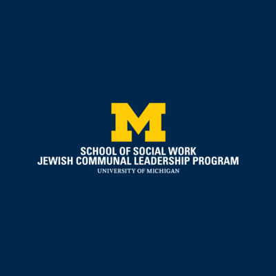 Jewish Communal Leadership Program logo with Block M on blue background