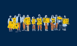 Crowd of hand drawn people.