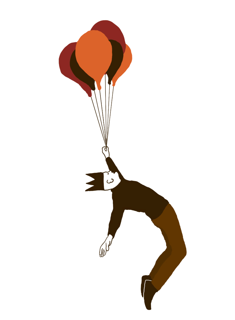 A person holding a balloon that lets them fly