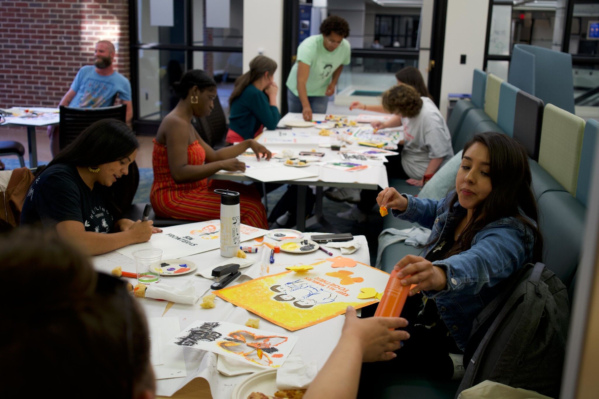 Students doing an art build